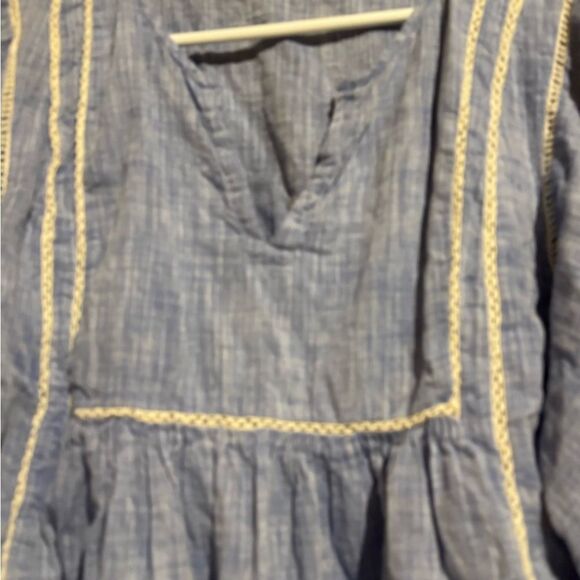ZARA‎ Women Size Small Peasant style Blue Flowy %100 Cotton Tunic Boho Indie - Picture 3 of 7
